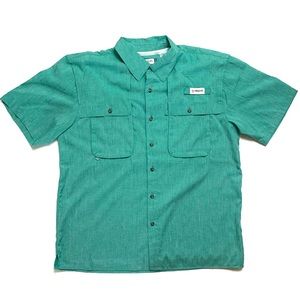 Magellan Short Sleeve Relaxed Fit Green Teal Button Up Vented Fishing Shirt - L